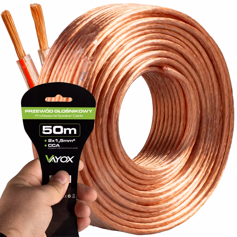 Kabel głośnikowy Vayox VA0222-50 2×1,5mm2 CCA 50m 1szt.