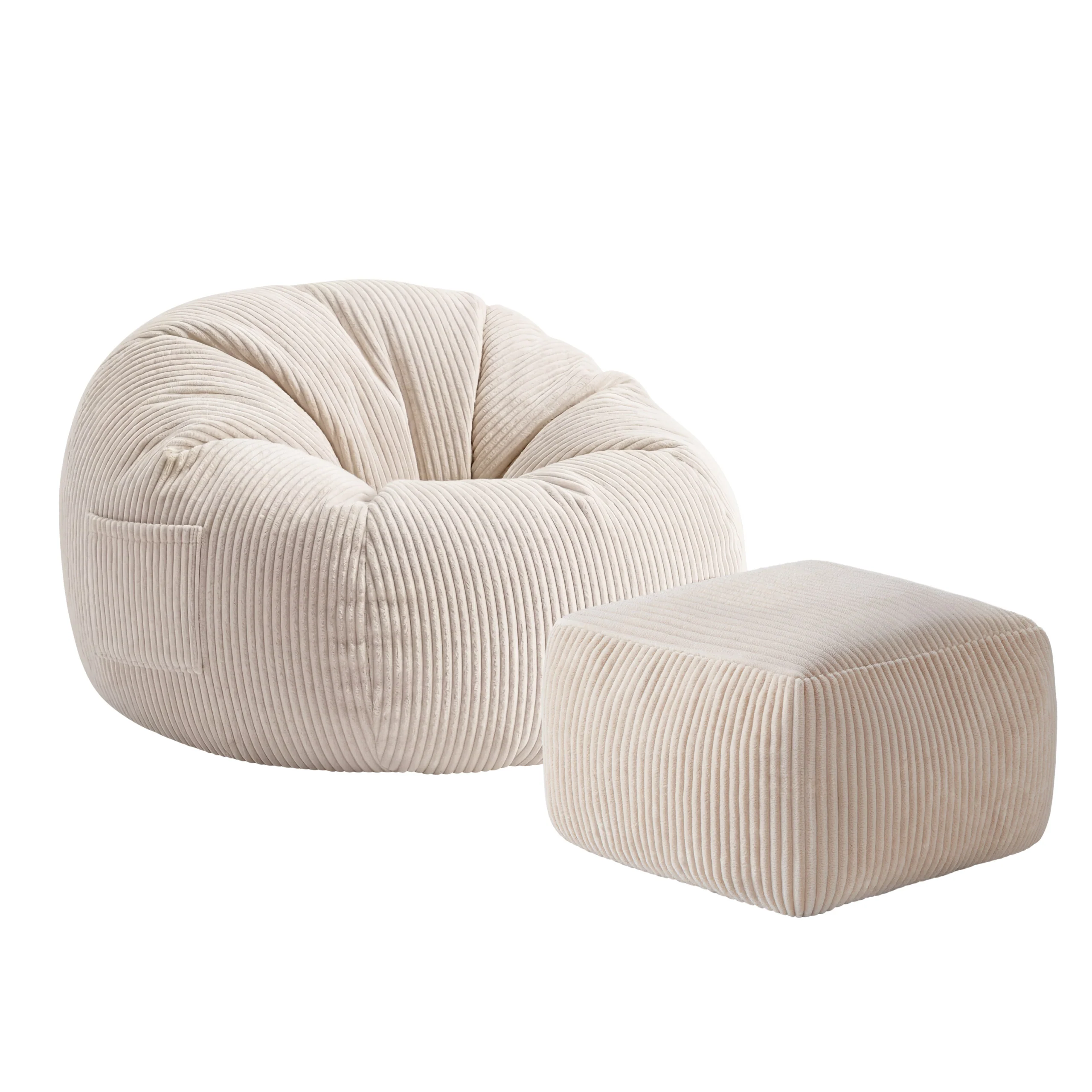 Fotel pufa sztruksowa z podnóżkiem Mark Adler Comfy 3.0 Beige