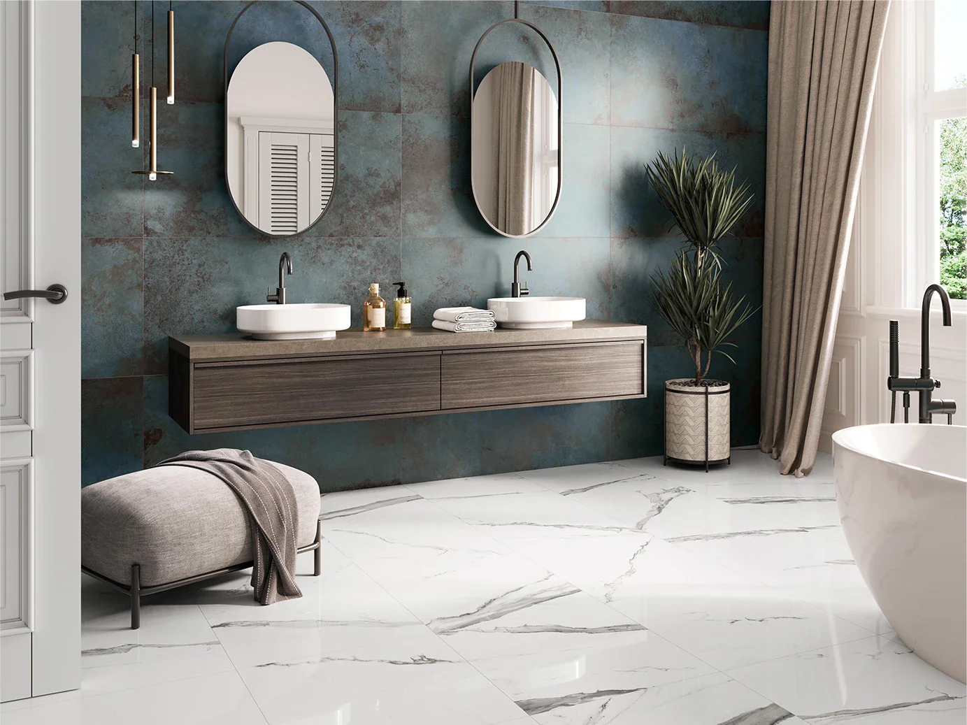 Alloy Azzurro Semi Polished Porcelain Tiles 60x120cm