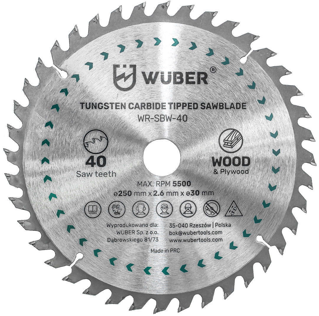 Tarcza do drewna widiowa 250×30 mm 40 zębów WUBER