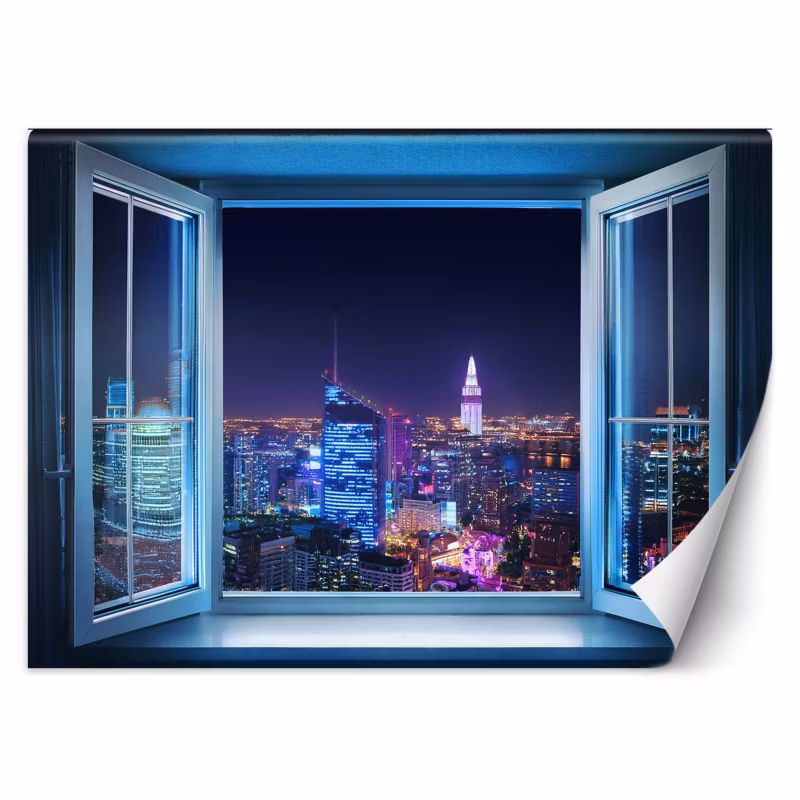 Fototapeta Feeby Widok z okna na miasto nocą 200×140 1 szt