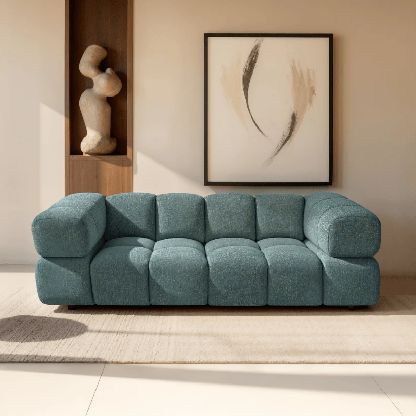 Design-Sofa 3-Sitzer TONDO PUENTE 37– Strukturstoff in Bouclé-Optik – Wellenförmiges Design – Grün