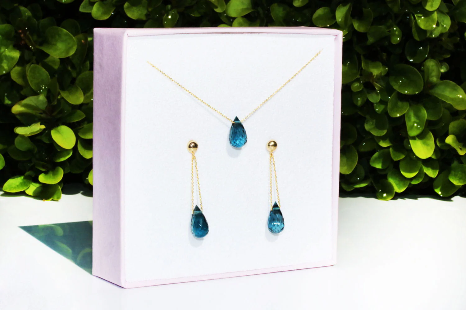 Komplet Topaz London Blue Krople złoto 585