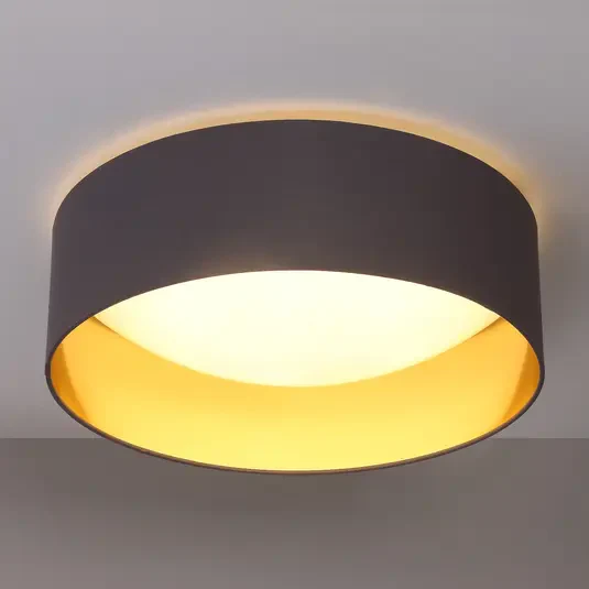 Lampa sufitowa tekstylna Coleen, szara, wnętrze złote