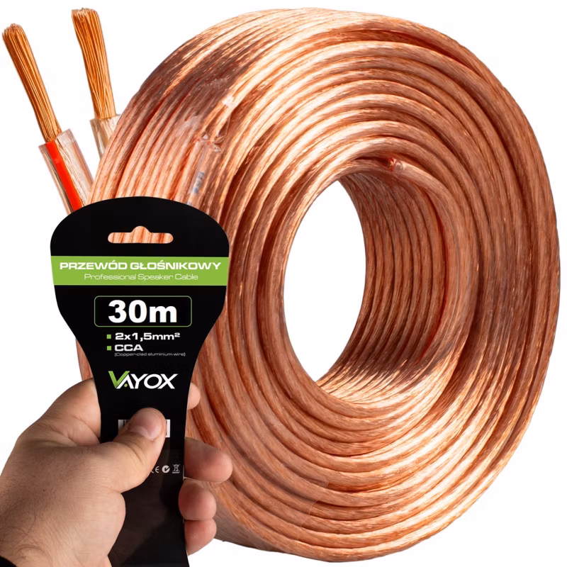Kabel głośnikowy Vayox VA0222-30 2×1,5mm2 CCA 30m 1szt.