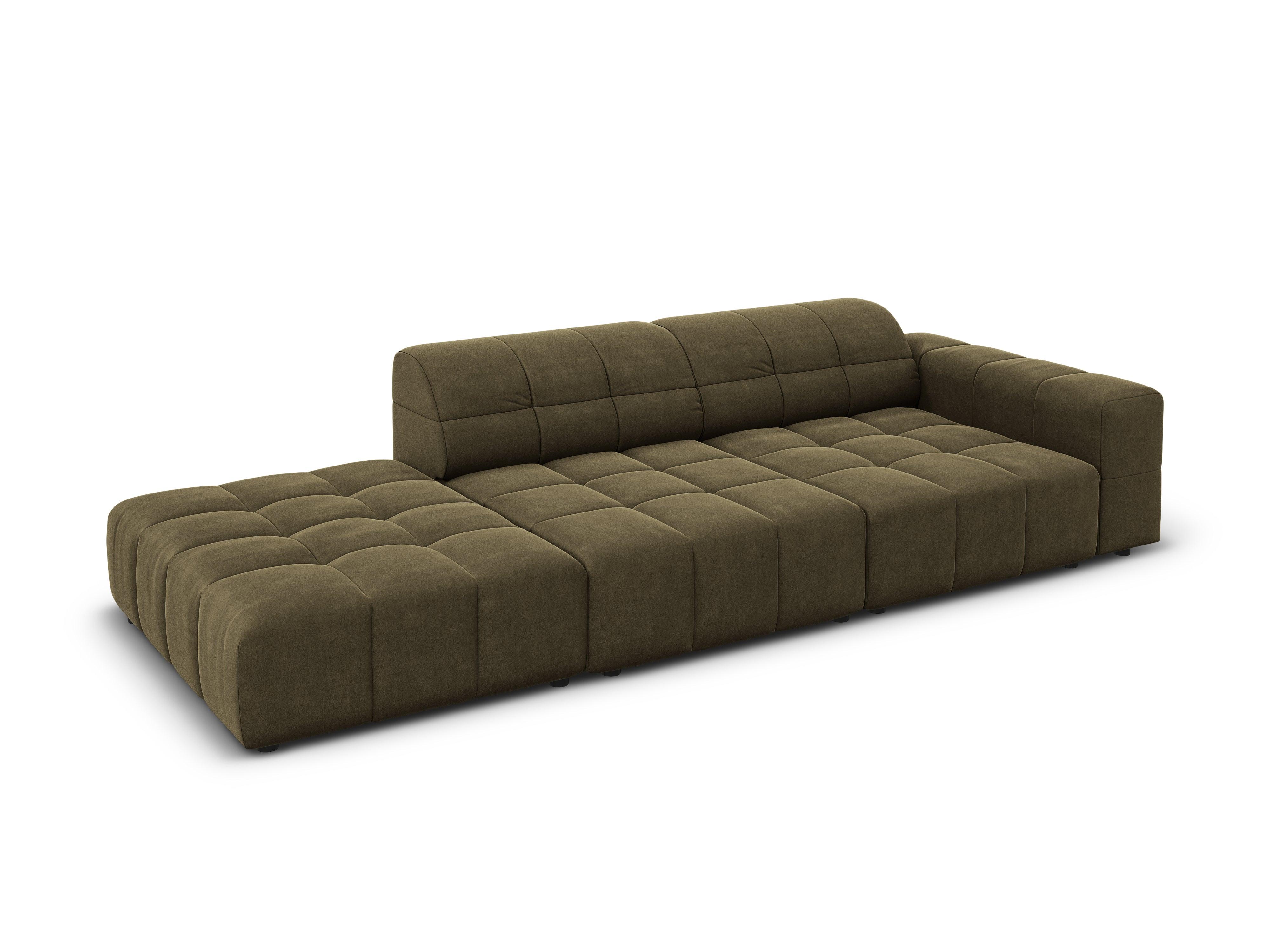 Sofa aksamitna lewostronna 3-osobowa CHICAGO oliwkowy